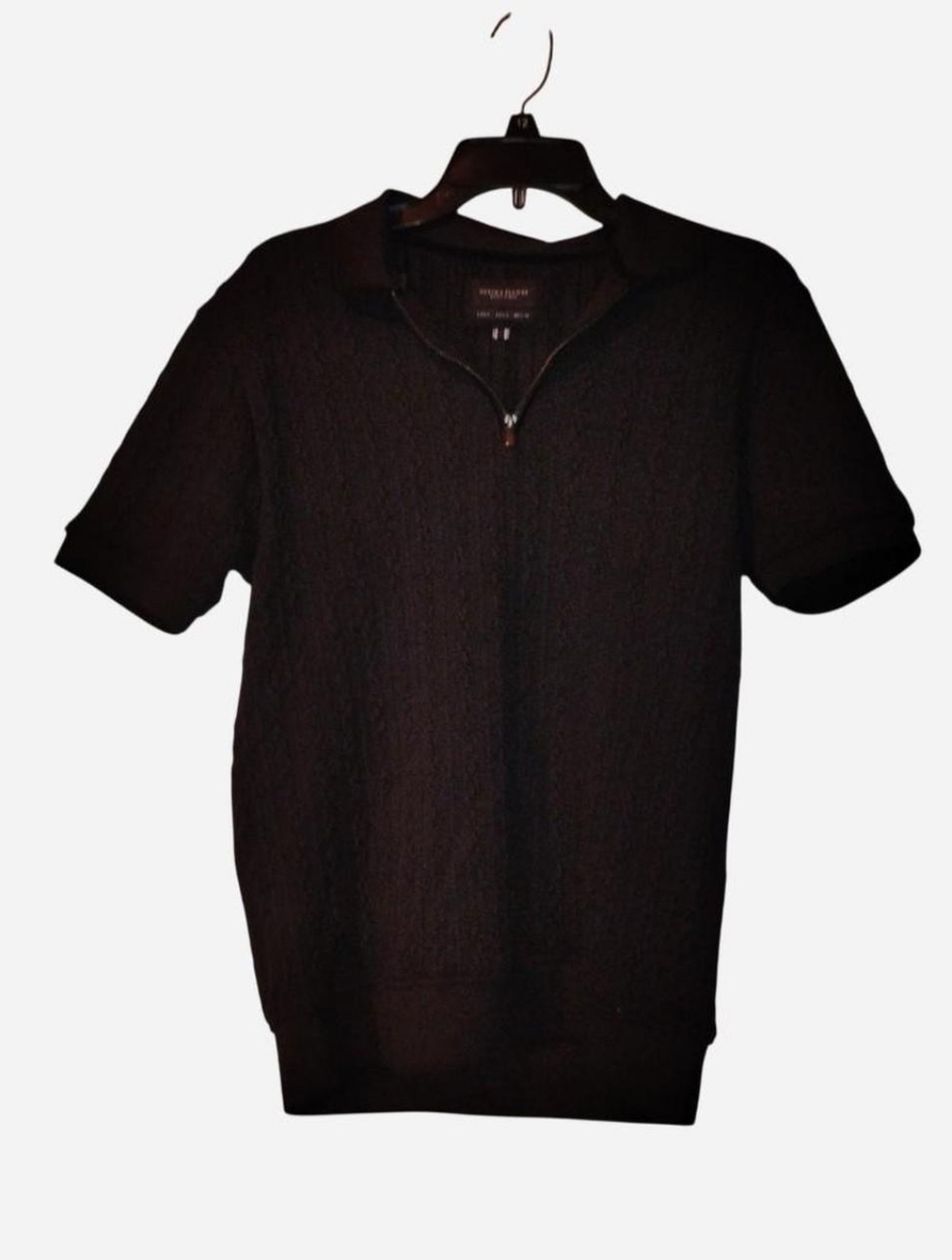 Denim & Flower Ricky Singh Black Cable Knit Quarter-Zip Polo Shirt - Small